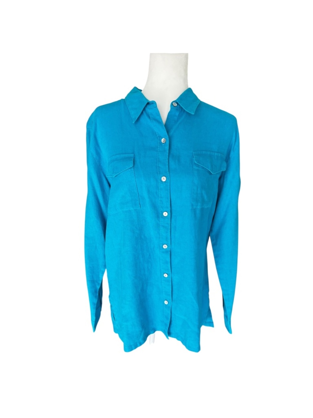 Lino by Chicos 100% Linen Vibrant Blue Button-Down Size 2 (large)